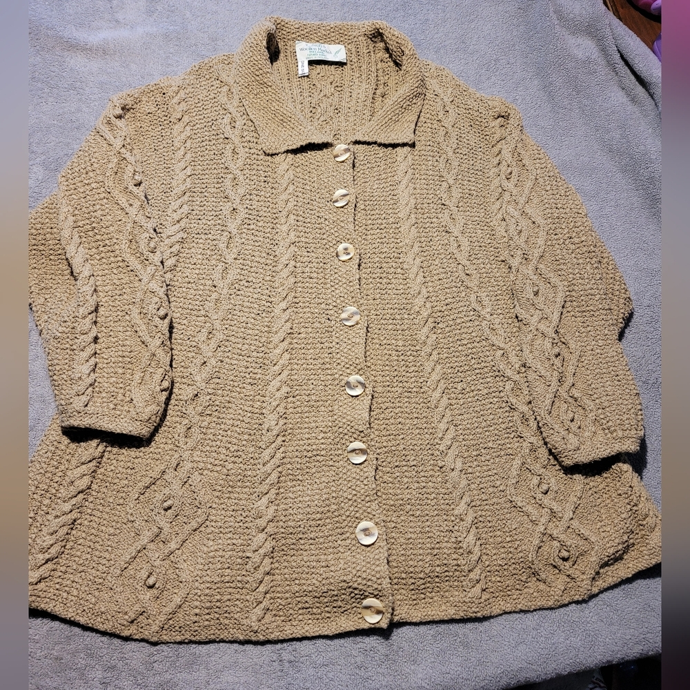 Vintage Quill's Woollen Market Cardigan Womens One Size Hand Cable Knit Ireland